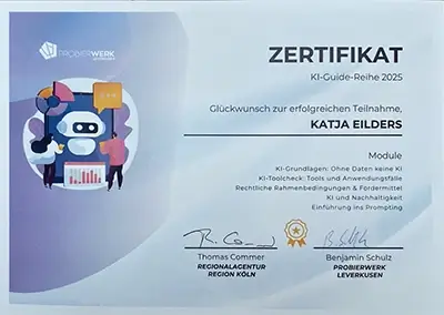 Zertifikat KI Guides, Weiterbildung der WfL Leverkusen Zertifikat KI Guides, Weiterbildung der WfL Leverkusen